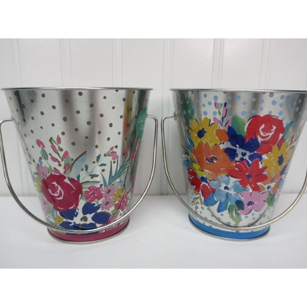 Pioneer Woman Floral Tin Pail Flowers Party Wedding 4.5